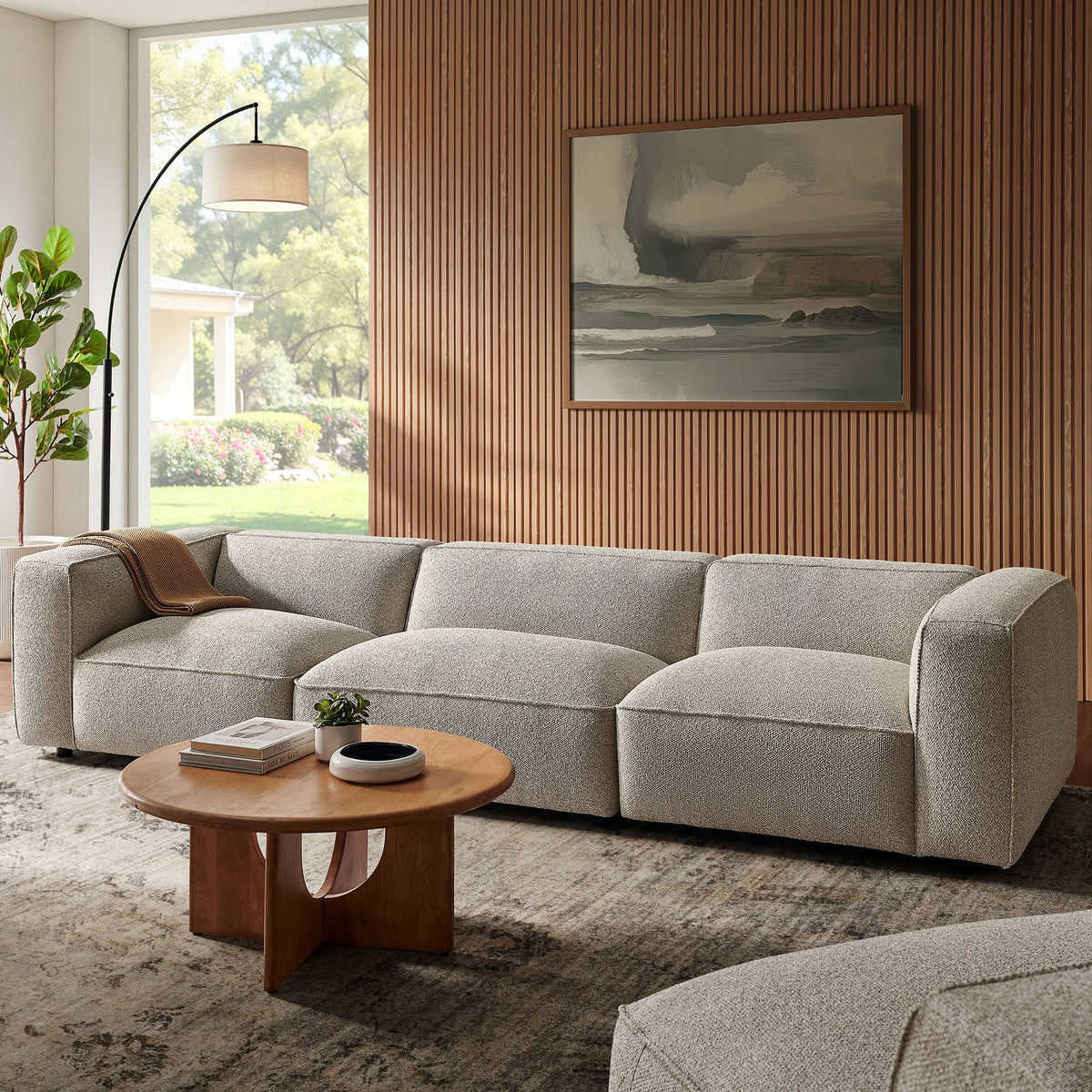Auren 3 Piece Lattice Bouclé Upholstered Modular Sofa