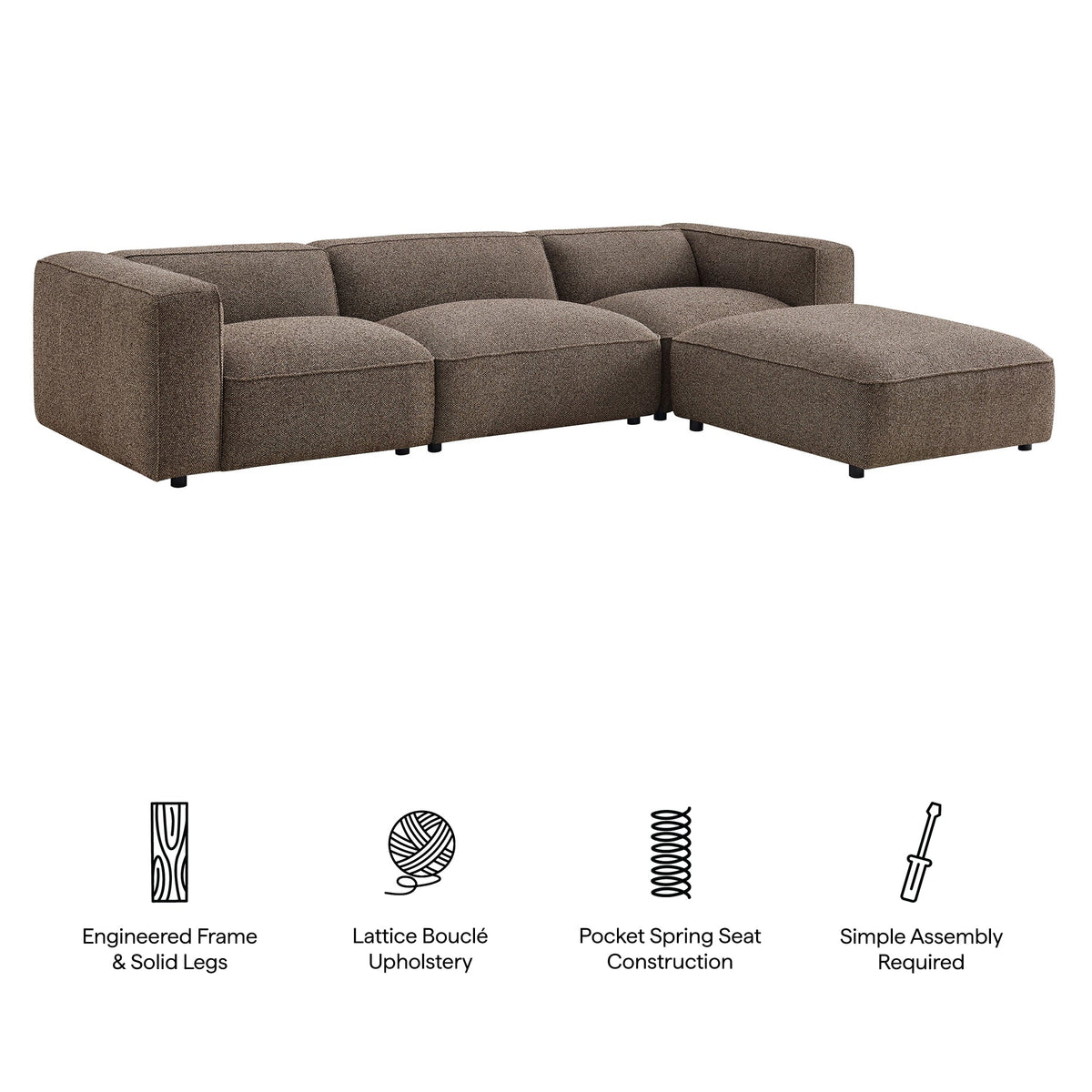 Auren 4-Piece Lattice Bouclé Upholstered Modular Sofa with Ottoman