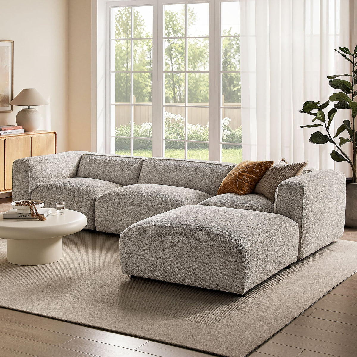 Auren 4-Piece Lattice Bouclé Upholstered Modular Sofa with Ottoman
