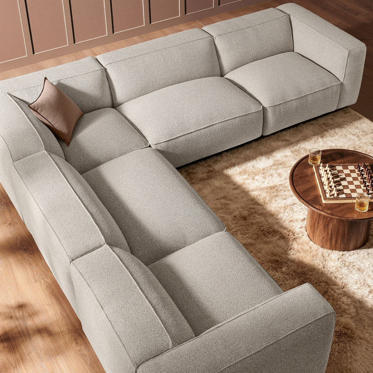 Auren 5 Piece Lattice Bouclé Upholstered Modular Corner Sectional