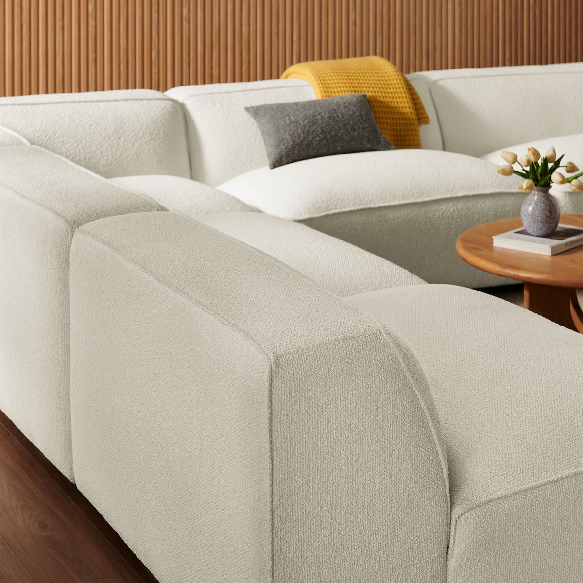Auren 5 Piece Lattice Bouclé Upholstered Modular Corner Sectional, Cream - view 2