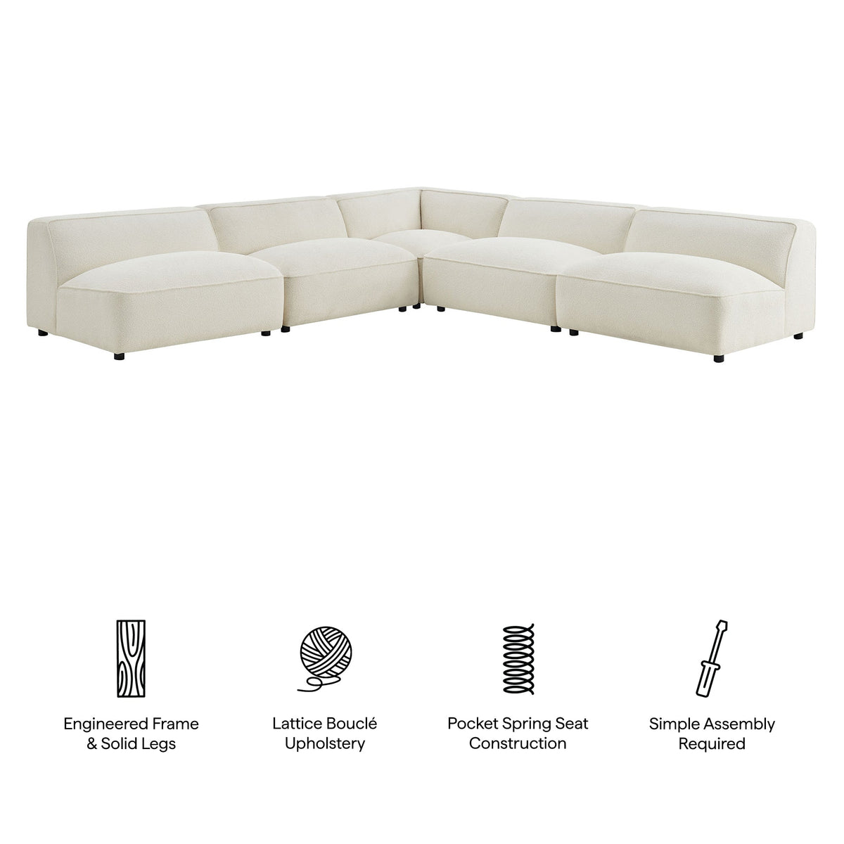 Auren 5 Piece Lattice Bouclé Upholstered Modular Corner Sectional