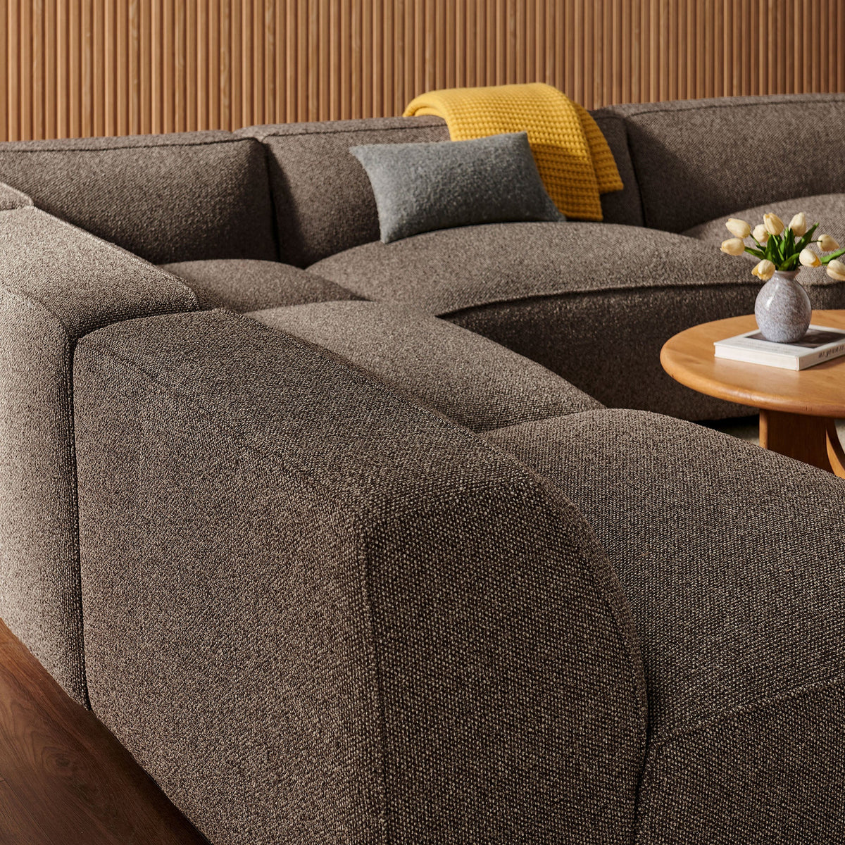 Auren 5 Piece Lattice Bouclé Upholstered Modular Corner Sectional, Earth - view 2