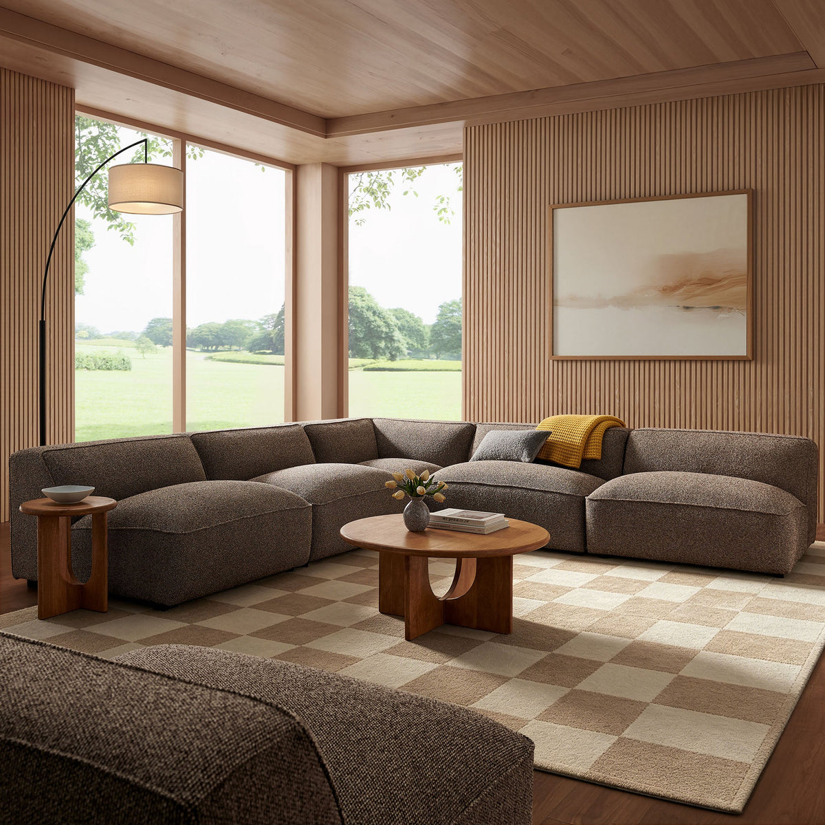 Auren 5 Piece Lattice Bouclé Upholstered Modular Corner Sectional
