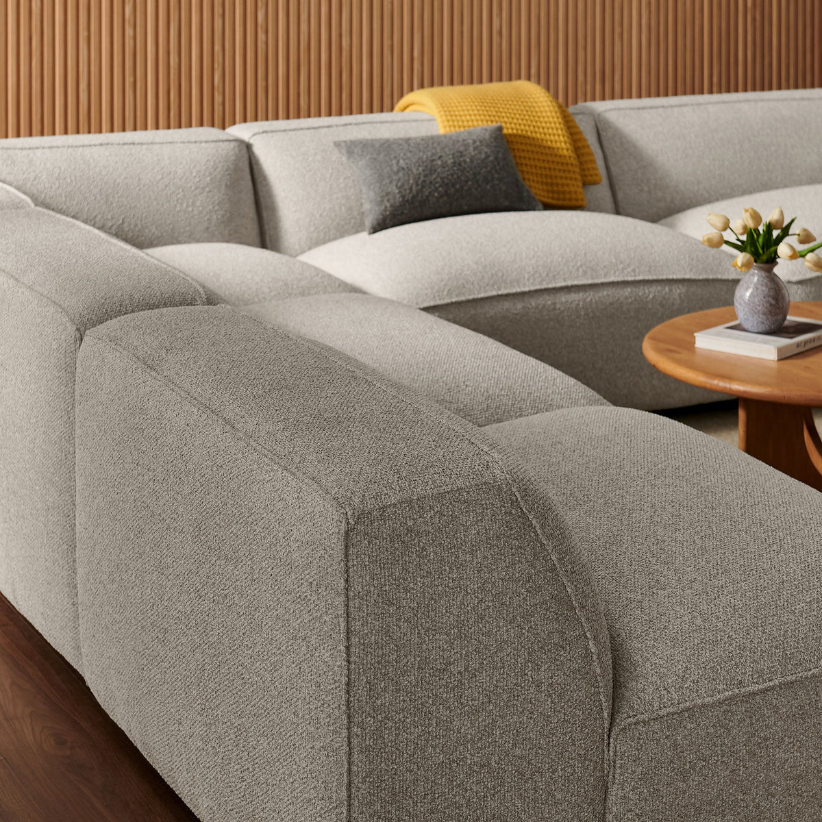 Auren 5 Piece Lattice Bouclé Upholstered Modular Corner Sectional, Fog - view 2