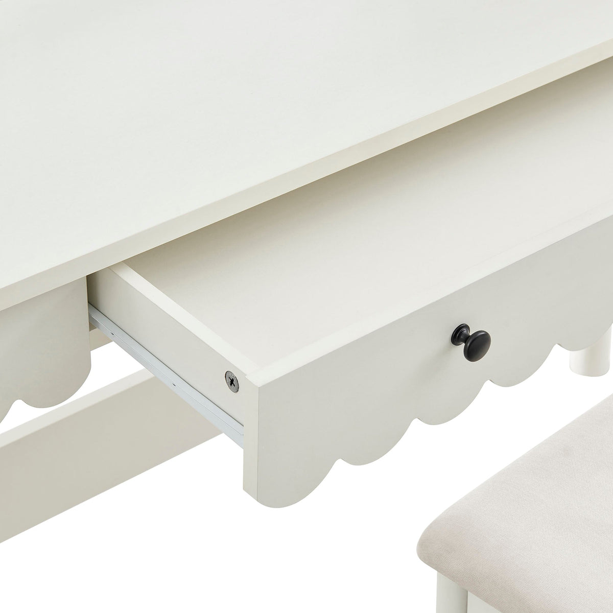 Emmeline Scalloped Makeup Vanity Desk With LED Mirror and Stool