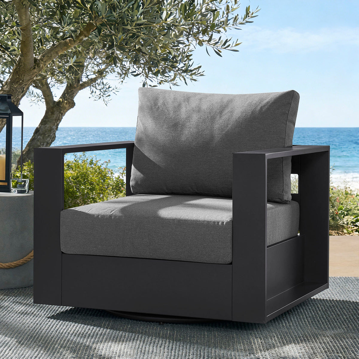 Tahoe Outdoor Powder-Coated Aluminum Swivel Armchair