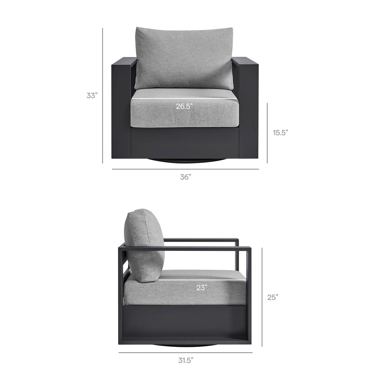 Tahoe Outdoor Powder-Coated Aluminum Swivel Armchair