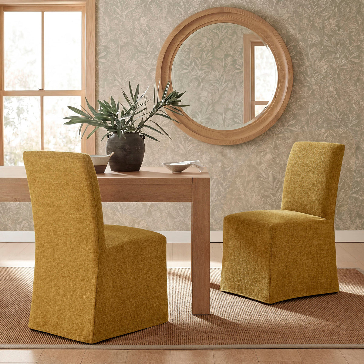 Aster Slub Weave Fabric Slipcovered Dining Chairs Set of 2