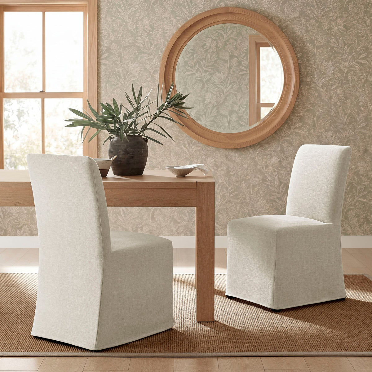 Aster Slub Weave Fabric Slipcovered Dining Chairs Set of 2