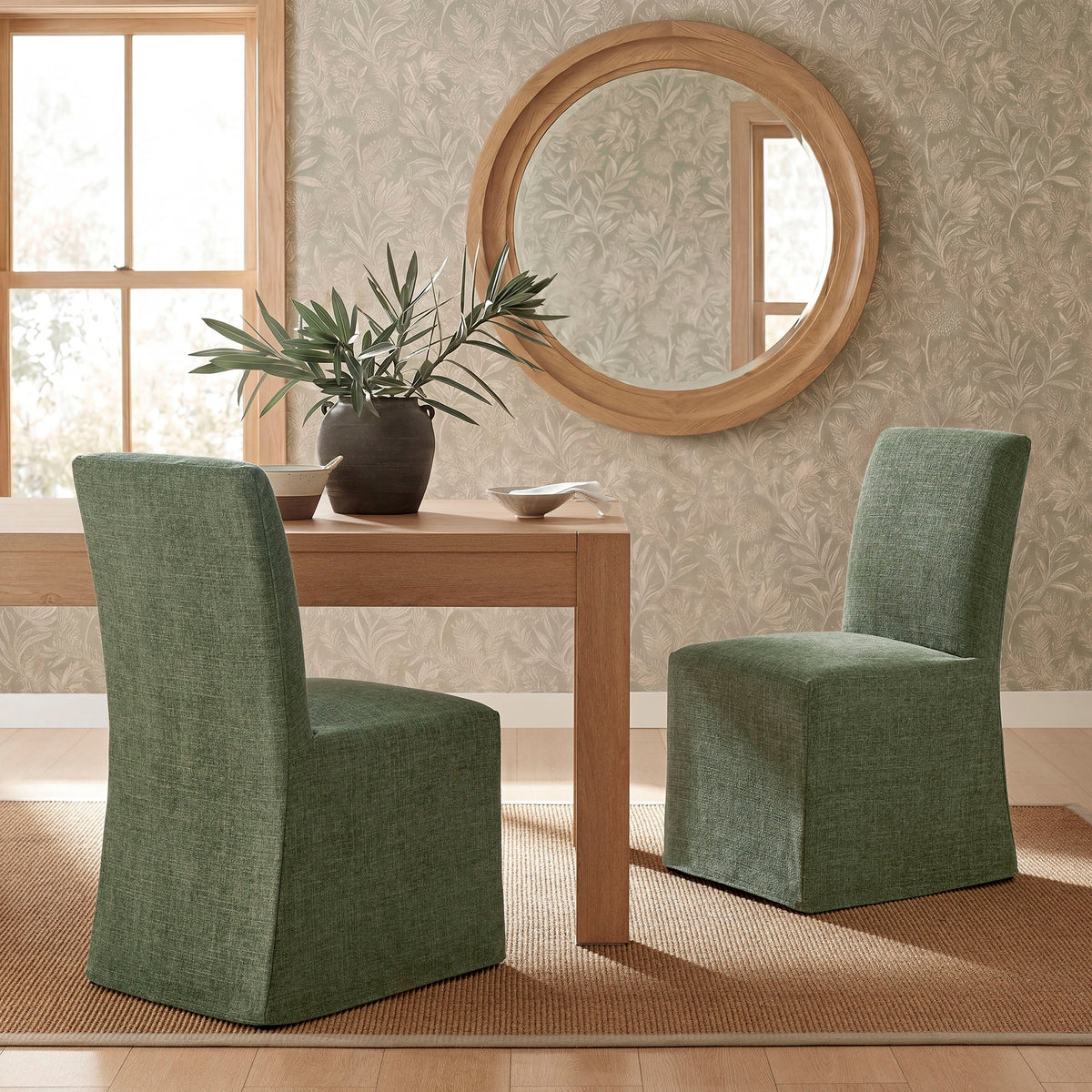 Aster Slub Weave Fabric Slipcovered Dining Chairs Set of 2