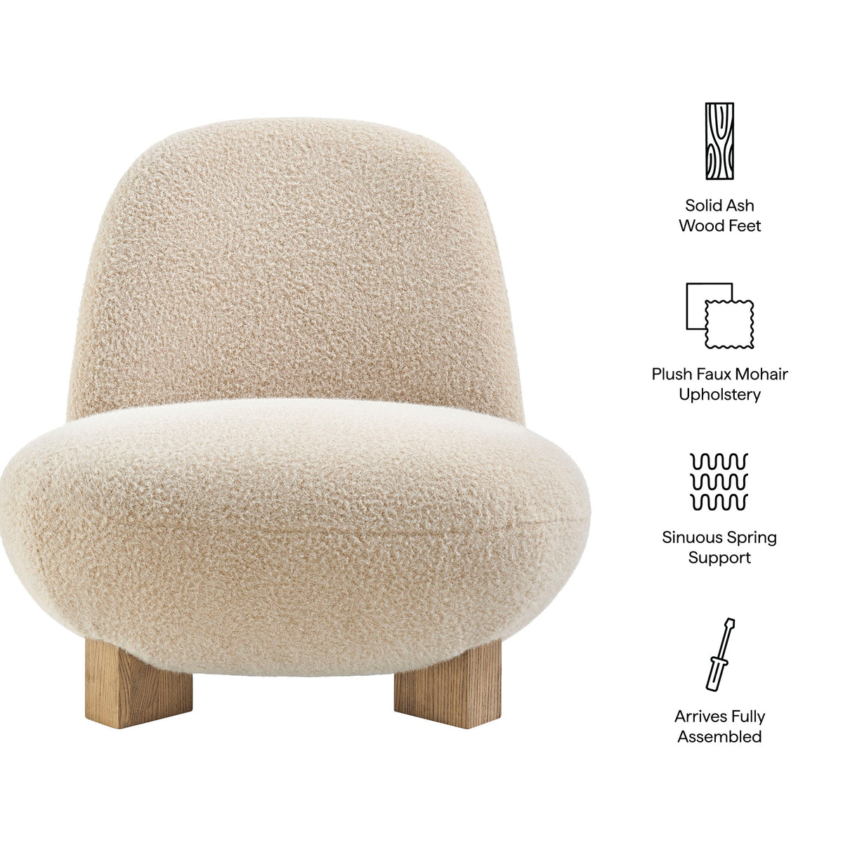 Norwood Faux Mohair Bean Shaped Accent Chair