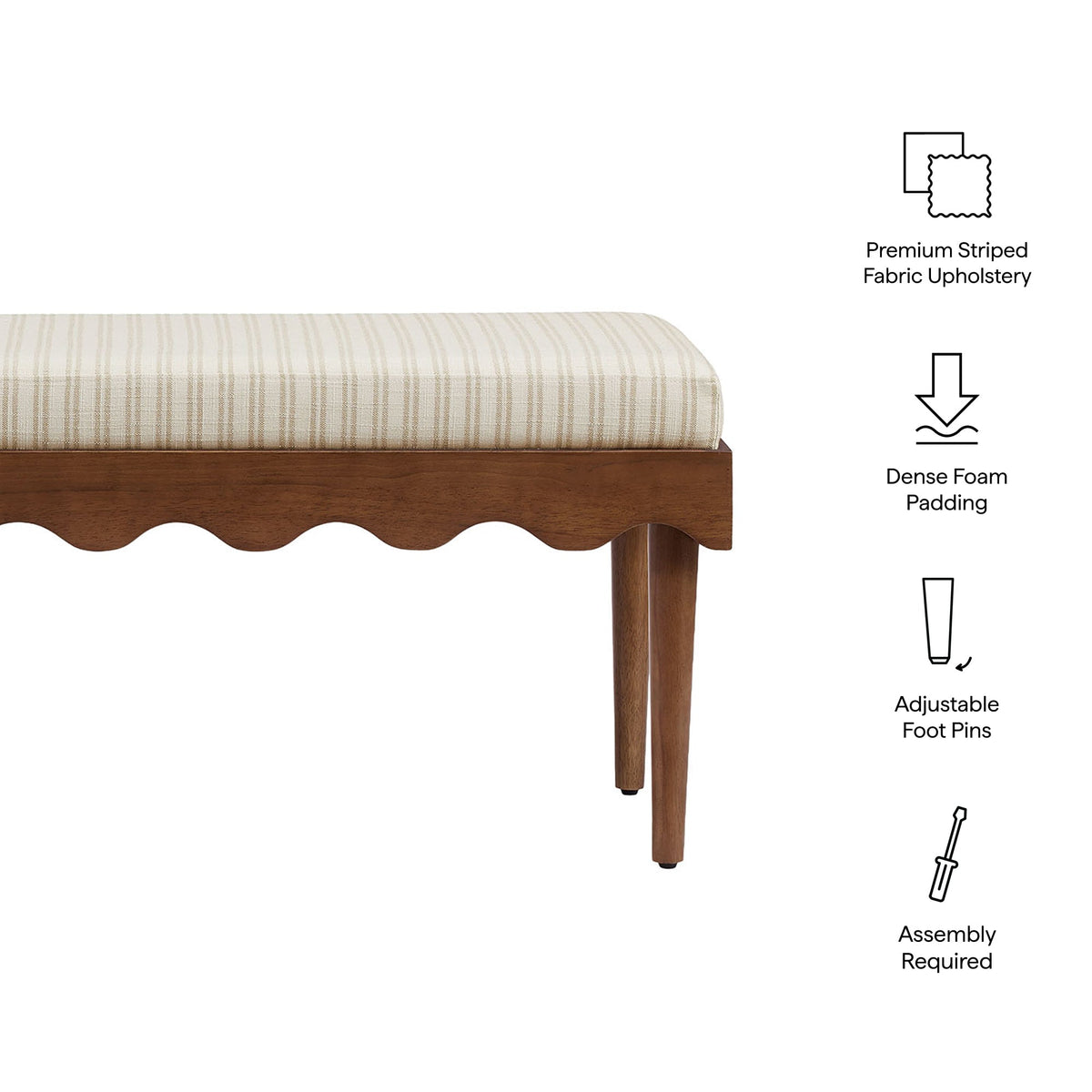 Mirette Scalloped Edge Striped Accent Bench