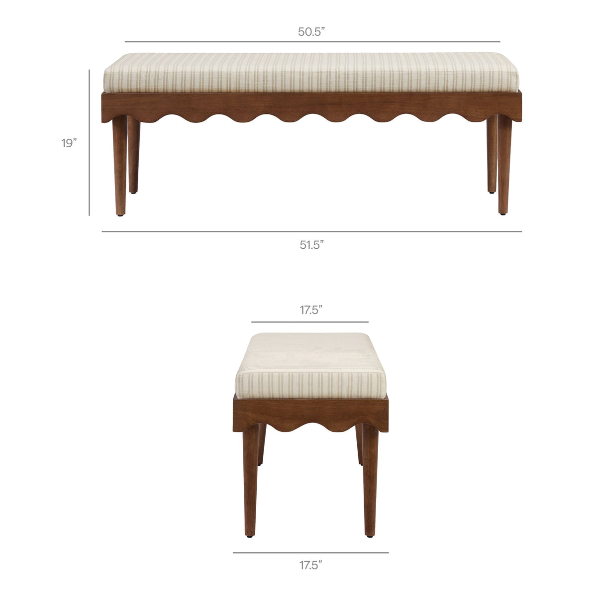 Mirette Scalloped Edge Striped Accent Bench