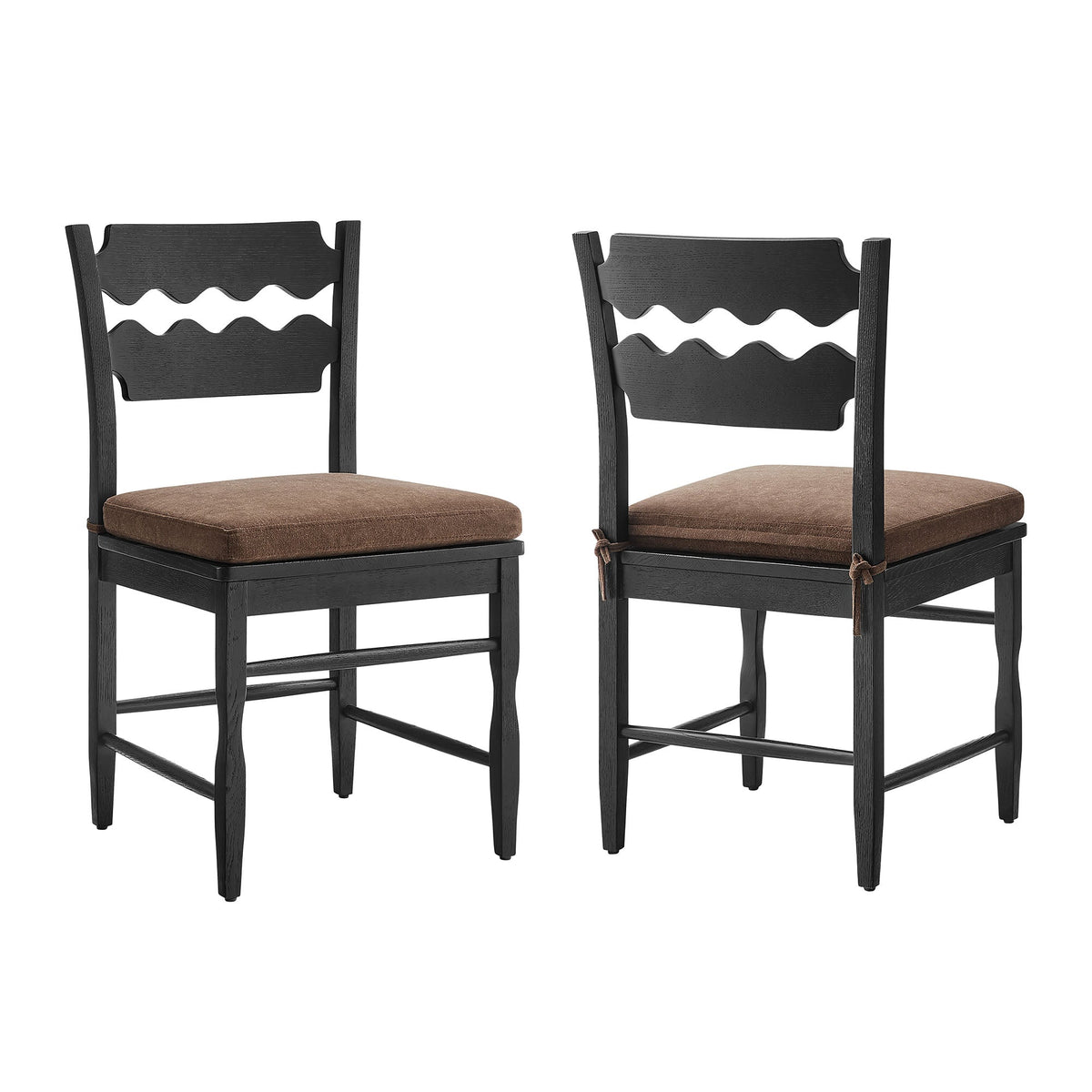 Jax Oak Wood Dining Chair With Wavy Razor Back and Cushion Set of 2