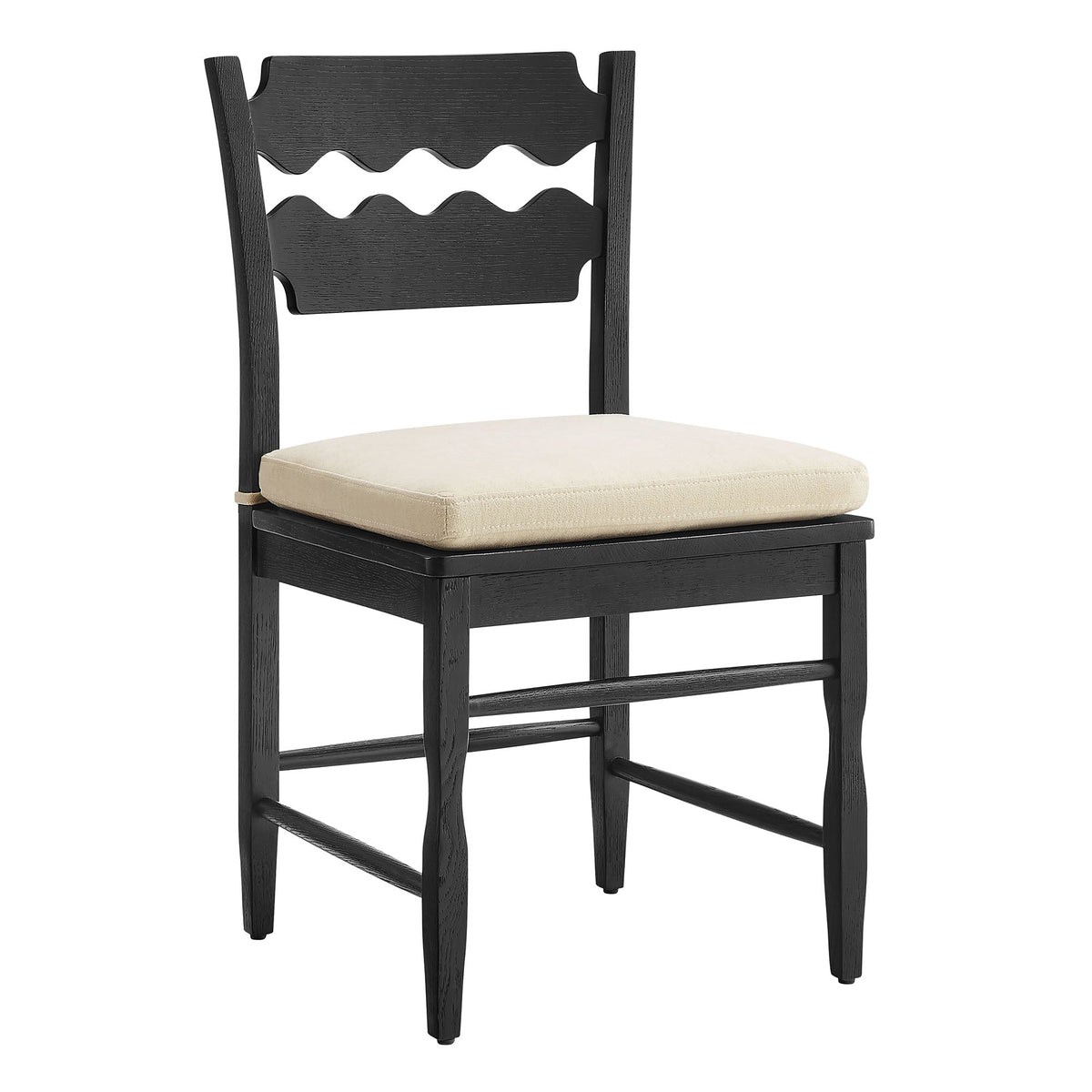 Jax Oak Wood Dining Chair With Wavy Razor Back and Cushion Set of 2