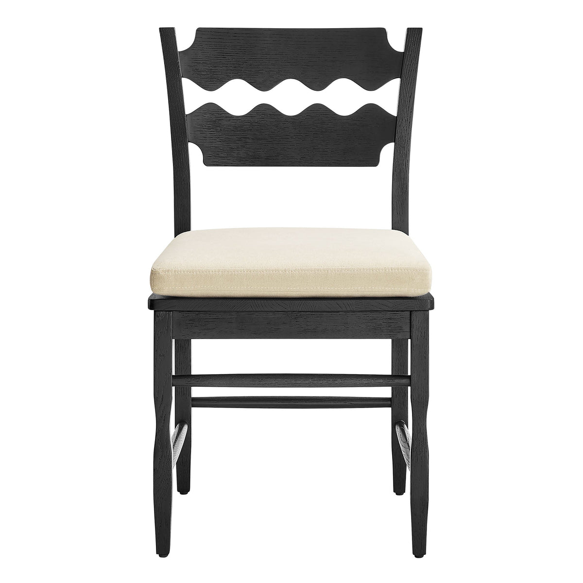 Jax Oak Wood Dining Chair With Wavy Razor Back and Cushion Set of 2
