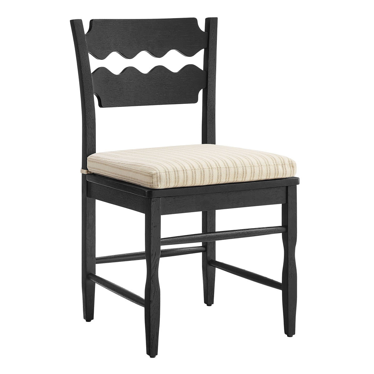 Jax Oak Wood Dining Chair With Wavy Razor Back and Cushion Set of 2