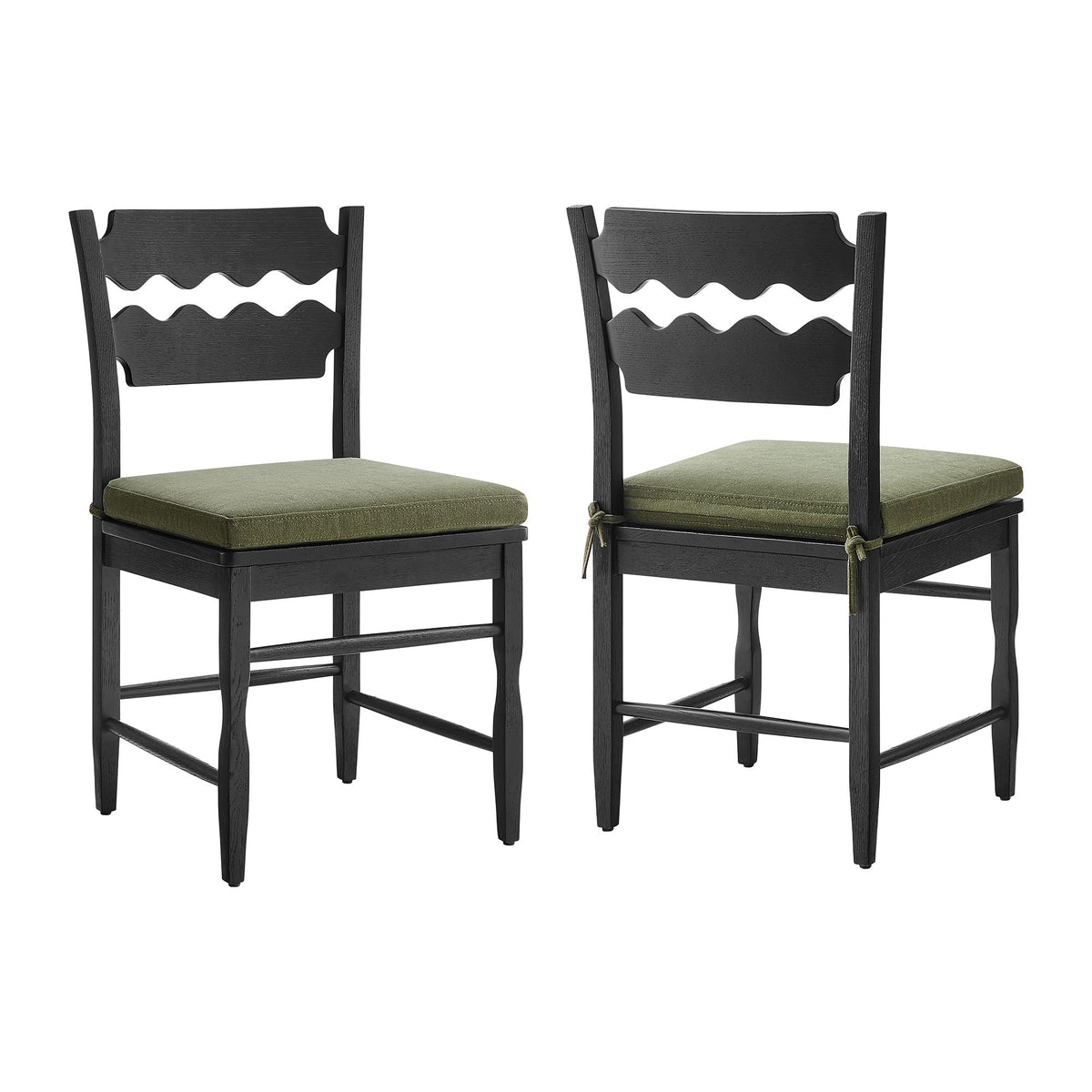 Jax Oak Wood Dining Chair With Wavy Razor Back and Cushion Set of 2