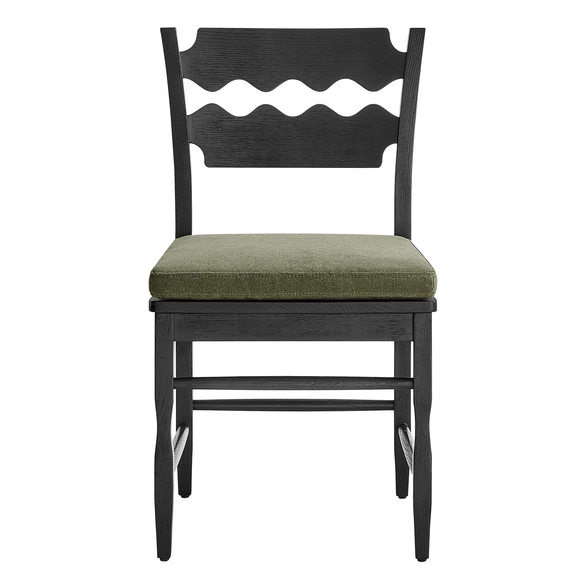 Jax Oak Wood Dining Chair With Wavy Razor Back and Cushion Set of 2