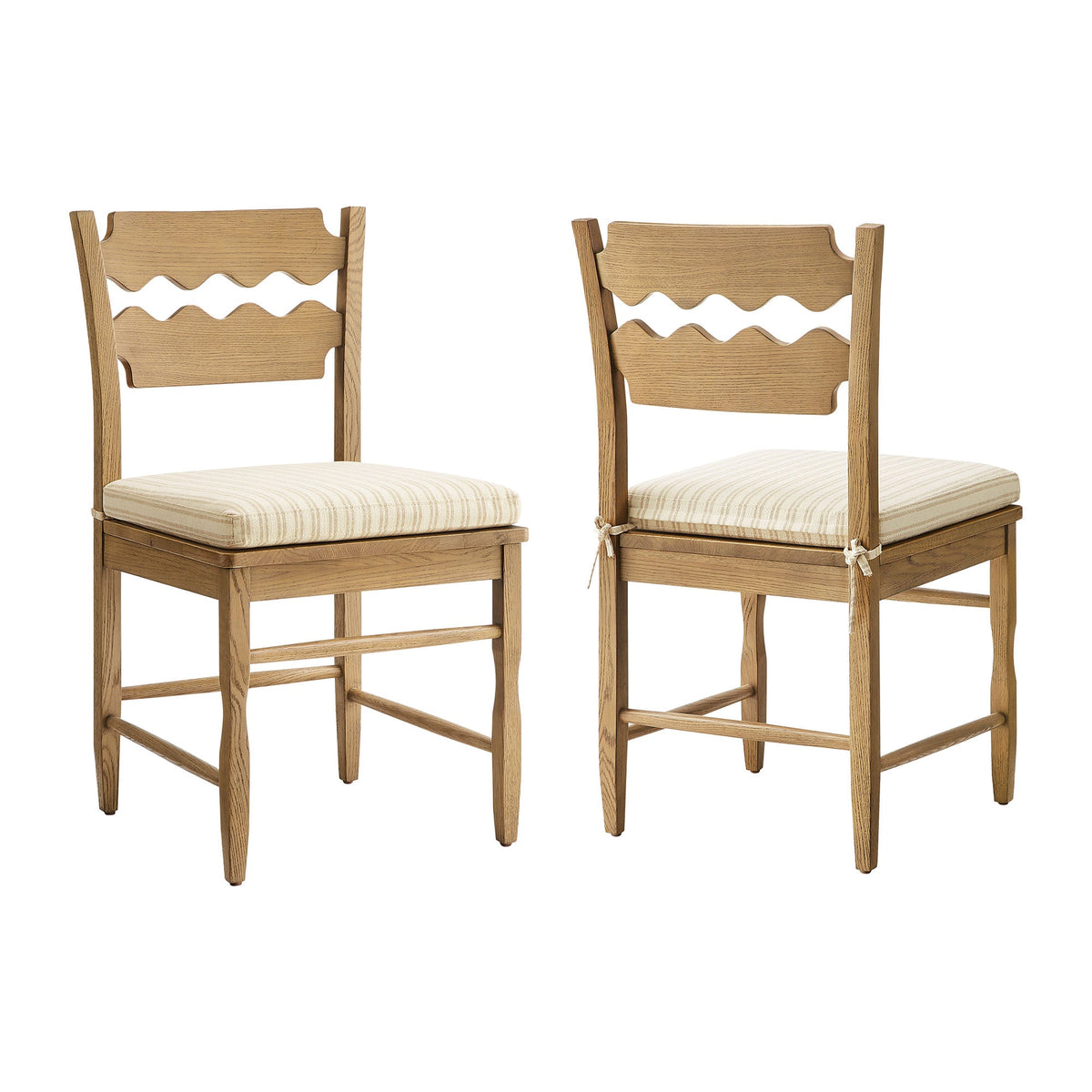 Jax Oak Wood Dining Chair With Wavy Razor Back and Cushion Set of 2