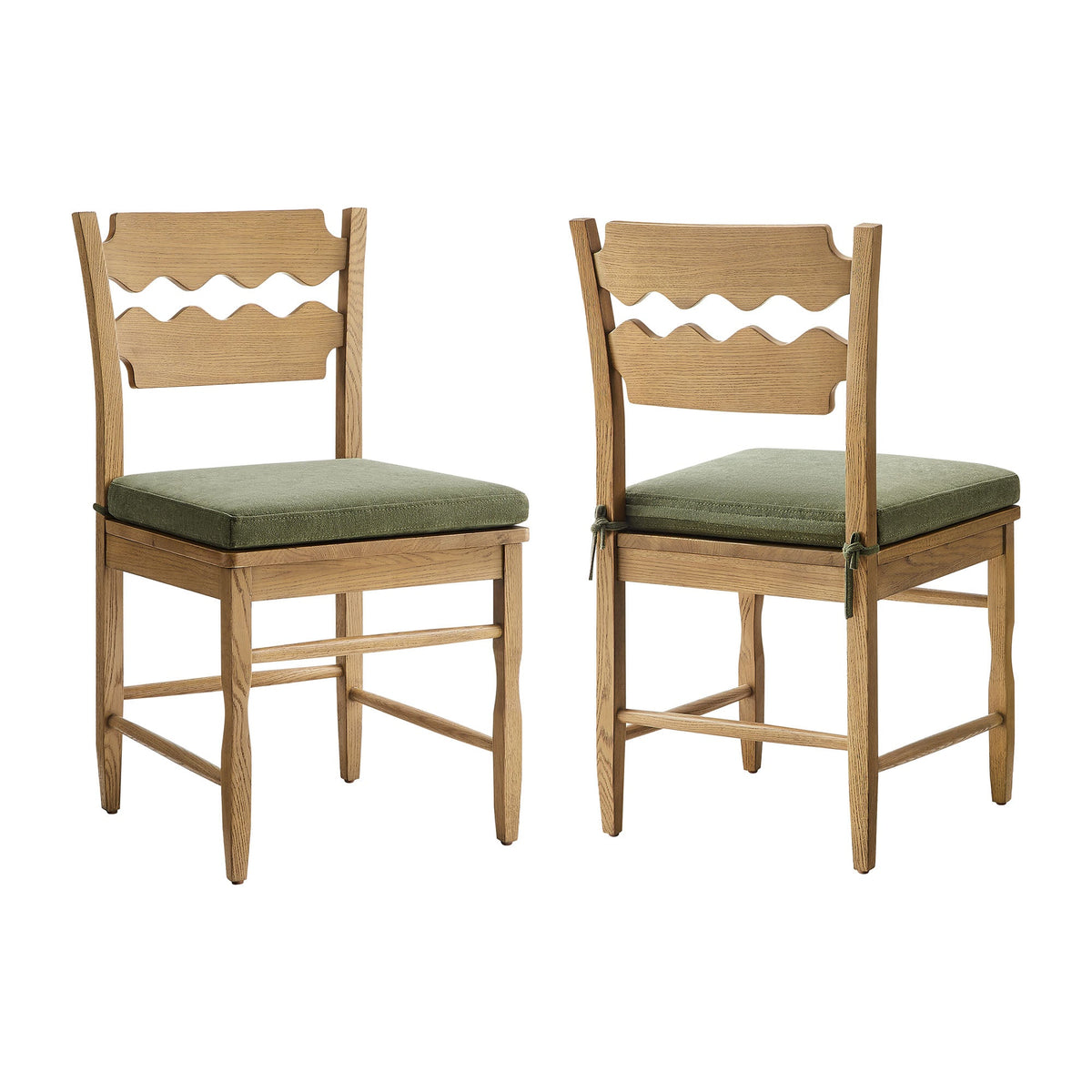 Jax Oak Wood Dining Chair With Wavy Razor Back and Cushion Set of 2