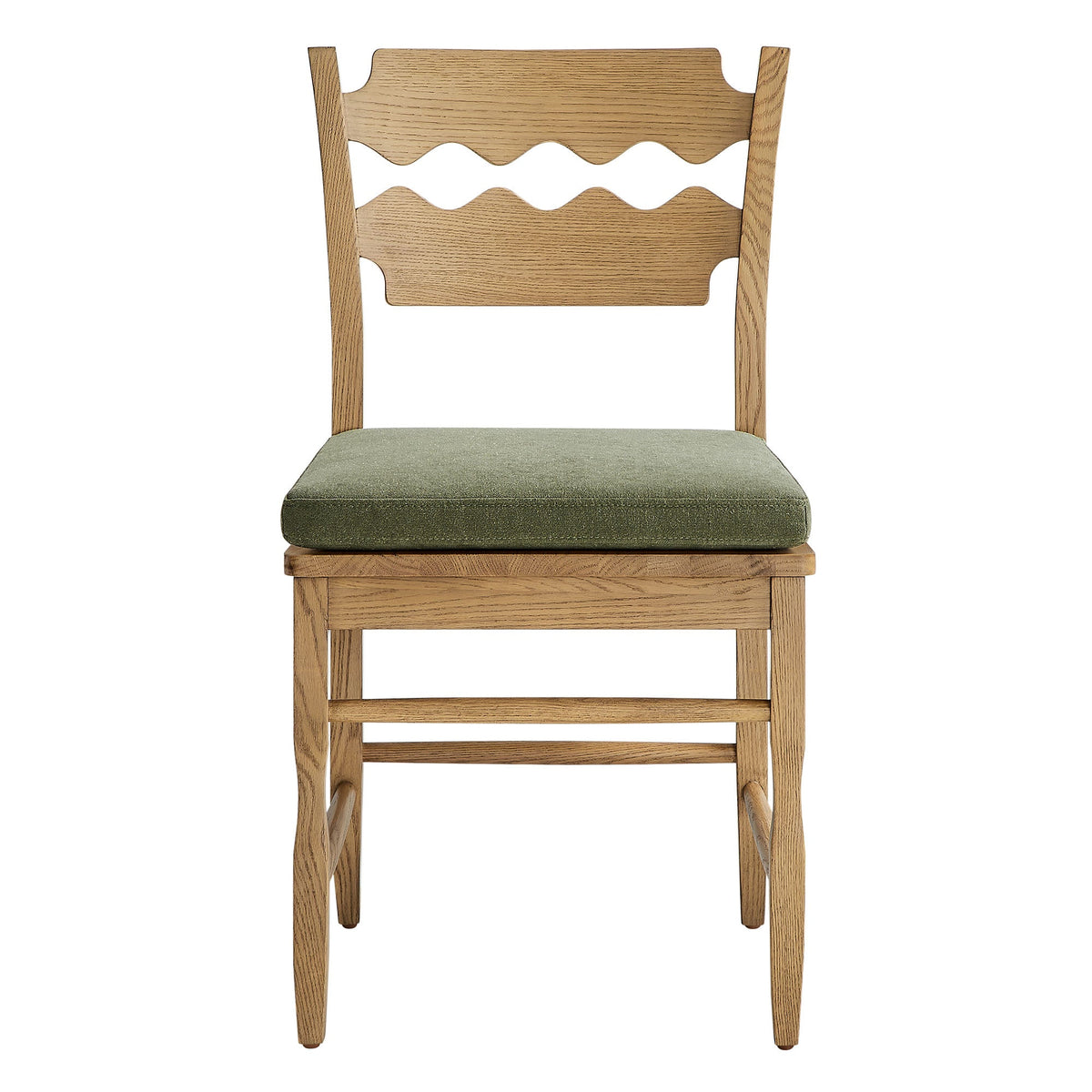 Jax Oak Wood Dining Chair With Wavy Razor Back and Cushion Set of 2