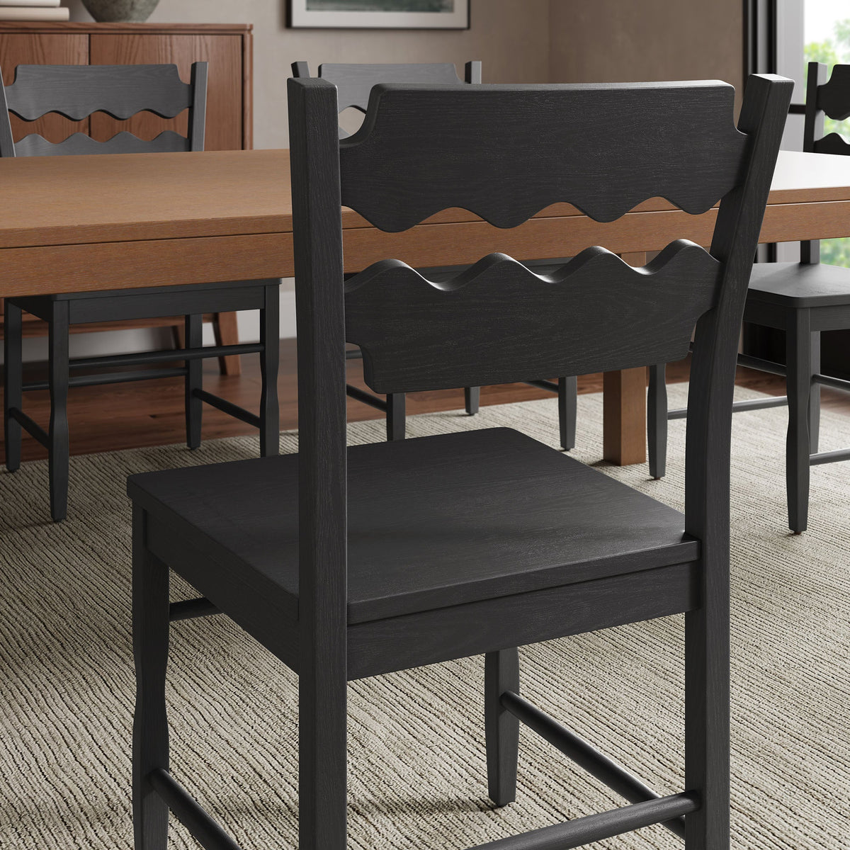 Jax Oak Wood Dining Chair With Wavy Razor Back Set of 2