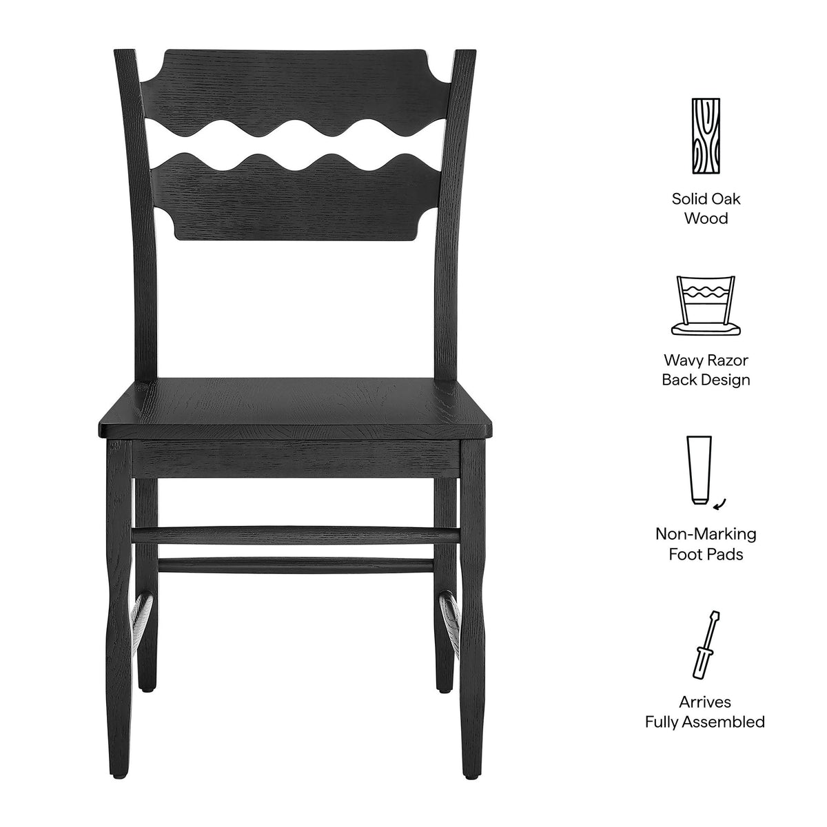 Jax Oak Wood Dining Chair With Wavy Razor Back Set of 2