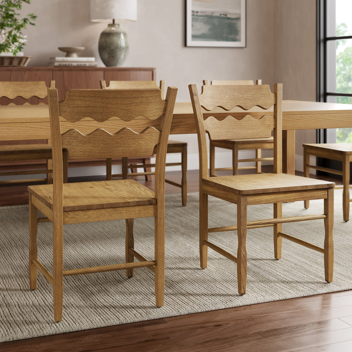 Jax Oak Wood Dining Chair With Wavy Razor Back Set of 2