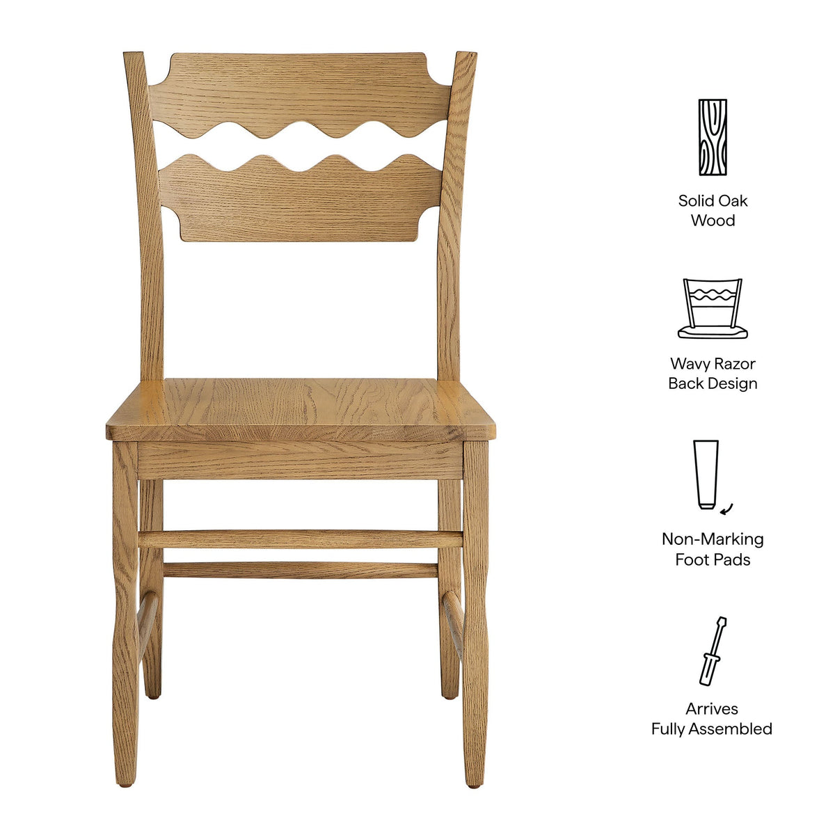 Jax Oak Wood Dining Chair With Wavy Razor Back Set of 2