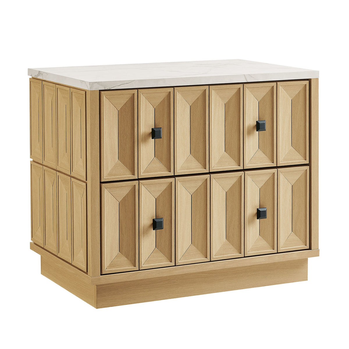 Mabry 23 Inch Geometric Faceted Two Drawer Nightstand