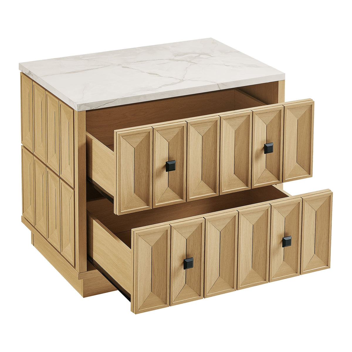 Mabry 23 Inch Geometric Faceted Two Drawer Nightstand