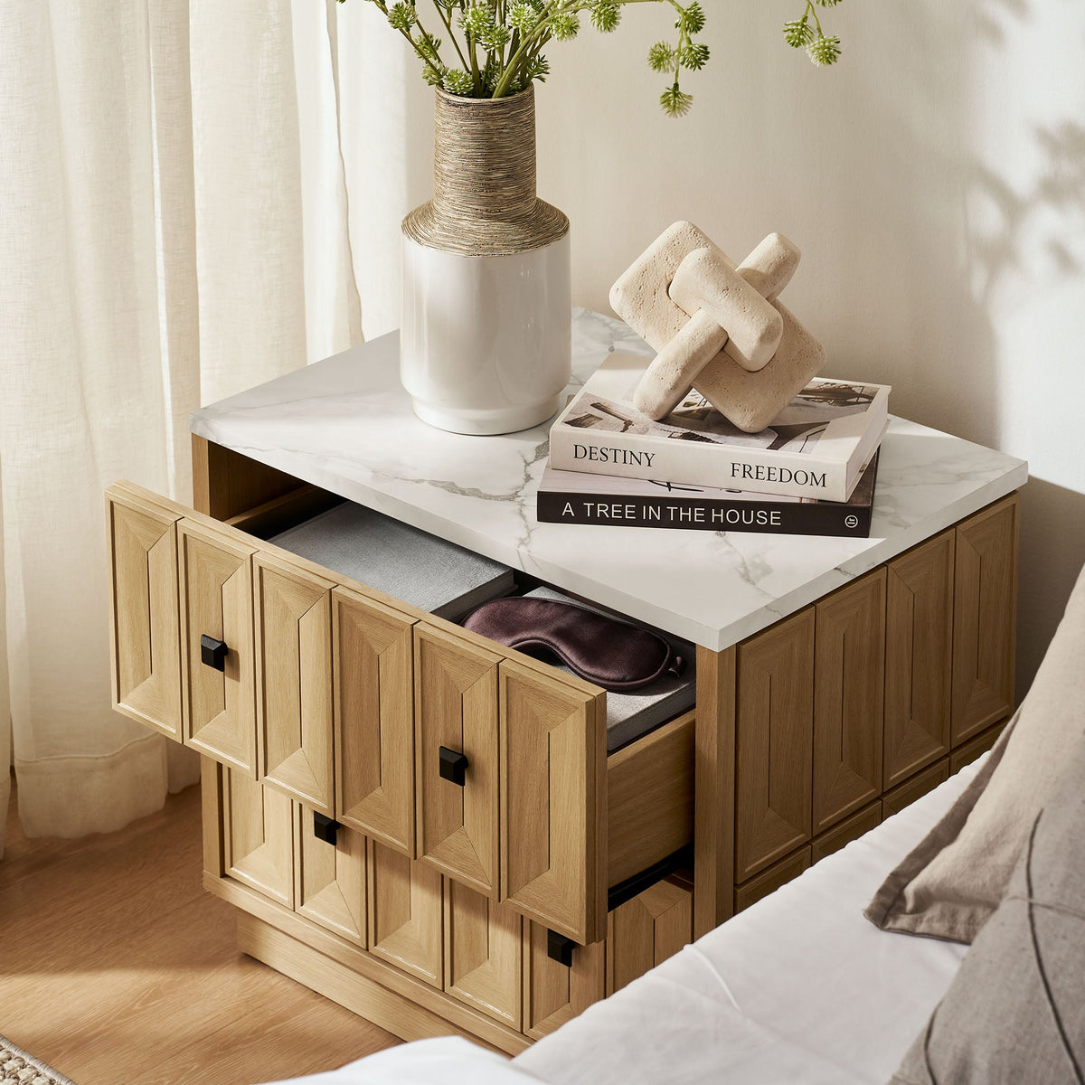 Mabry 23 Inch Geometric Faceted Two Drawer Nightstand