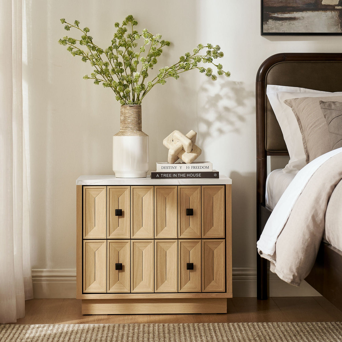 Mabry 23 Inch Geometric Faceted Two Drawer Nightstand