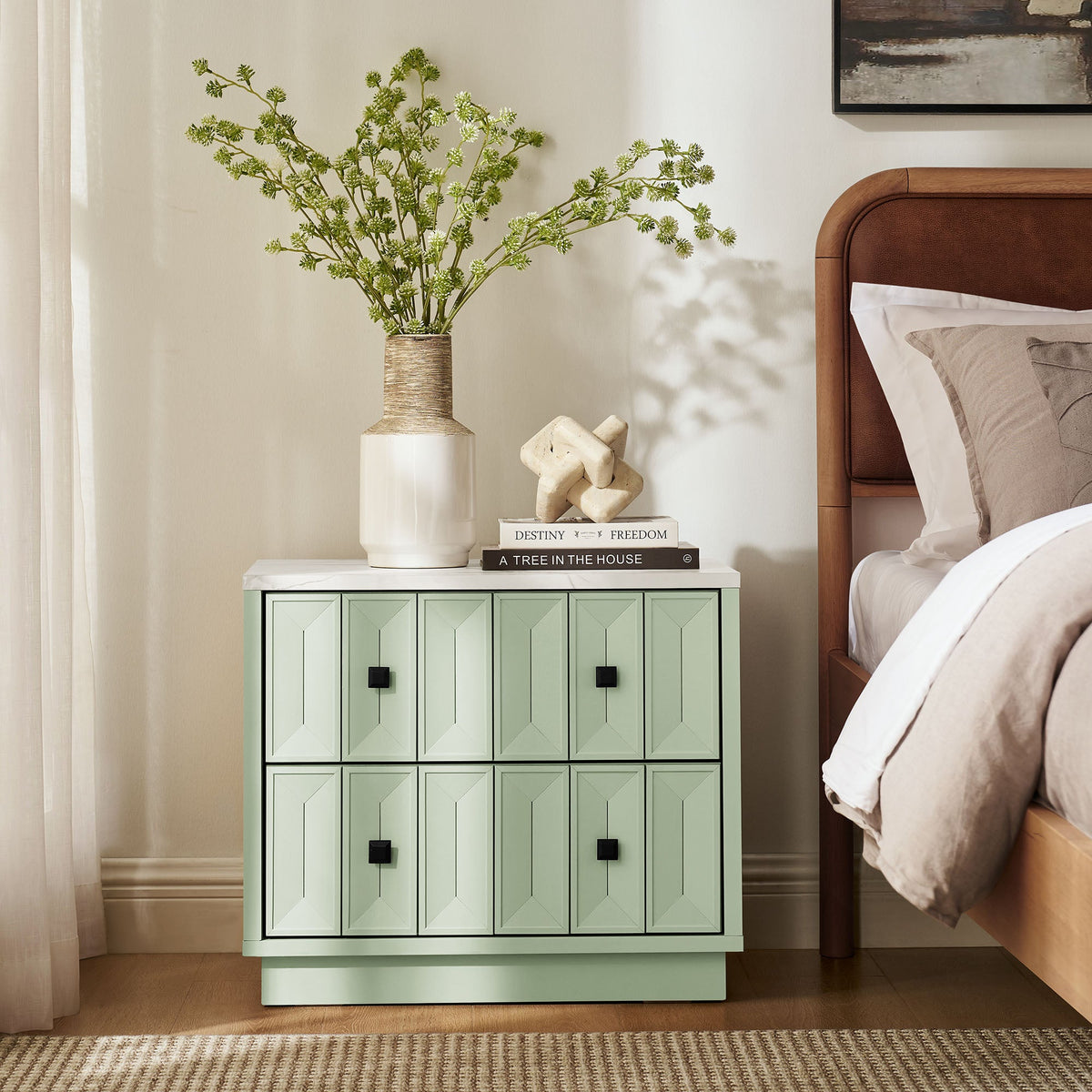 Mabry 23 Inch Geometric Faceted Two Drawer Nightstand