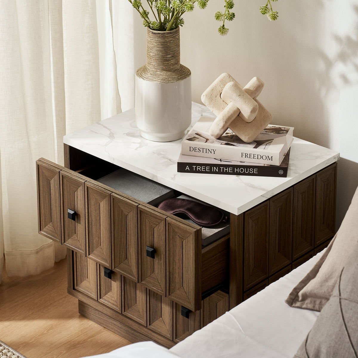 Mabry 23 Inch Geometric Faceted Two Drawer Nightstand