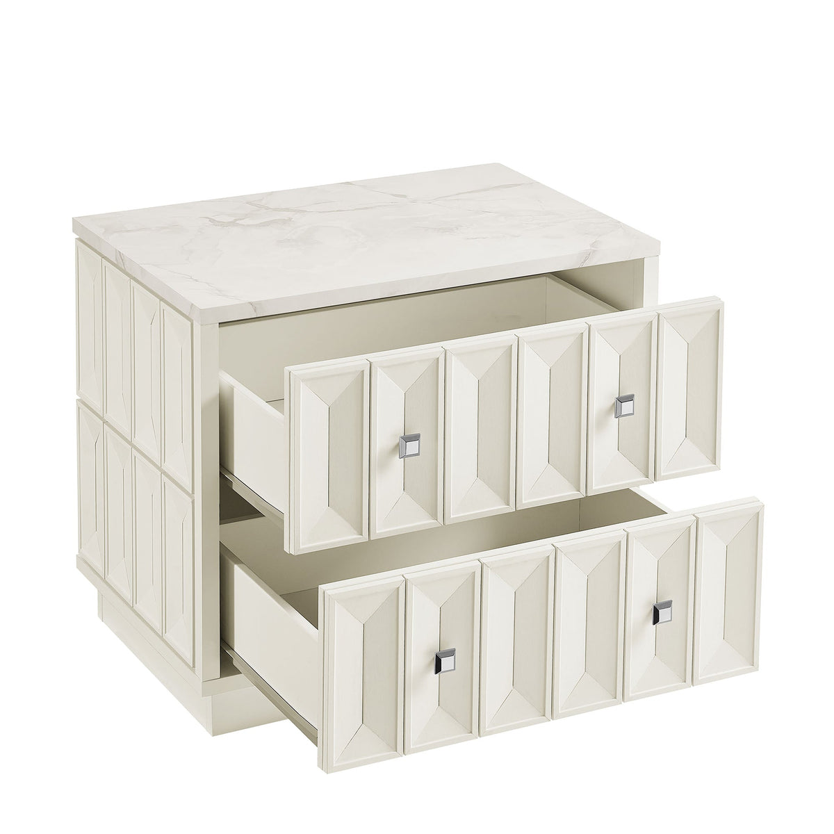 Mabry 23 Inch Geometric Faceted Two Drawer Nightstand