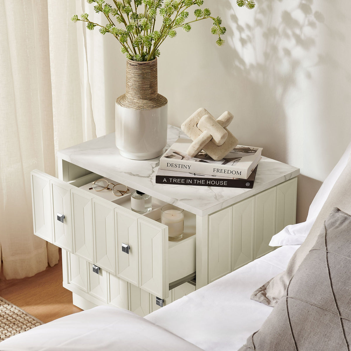 Mabry 23 Inch Geometric Faceted Two Drawer Nightstand