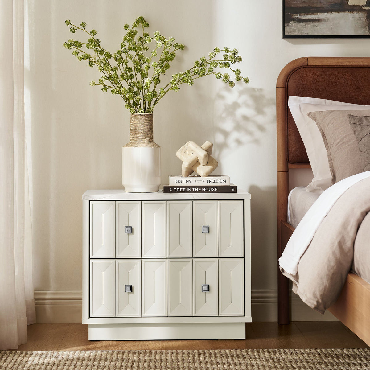 Mabry 23 Inch Geometric Faceted Two Drawer Nightstand
