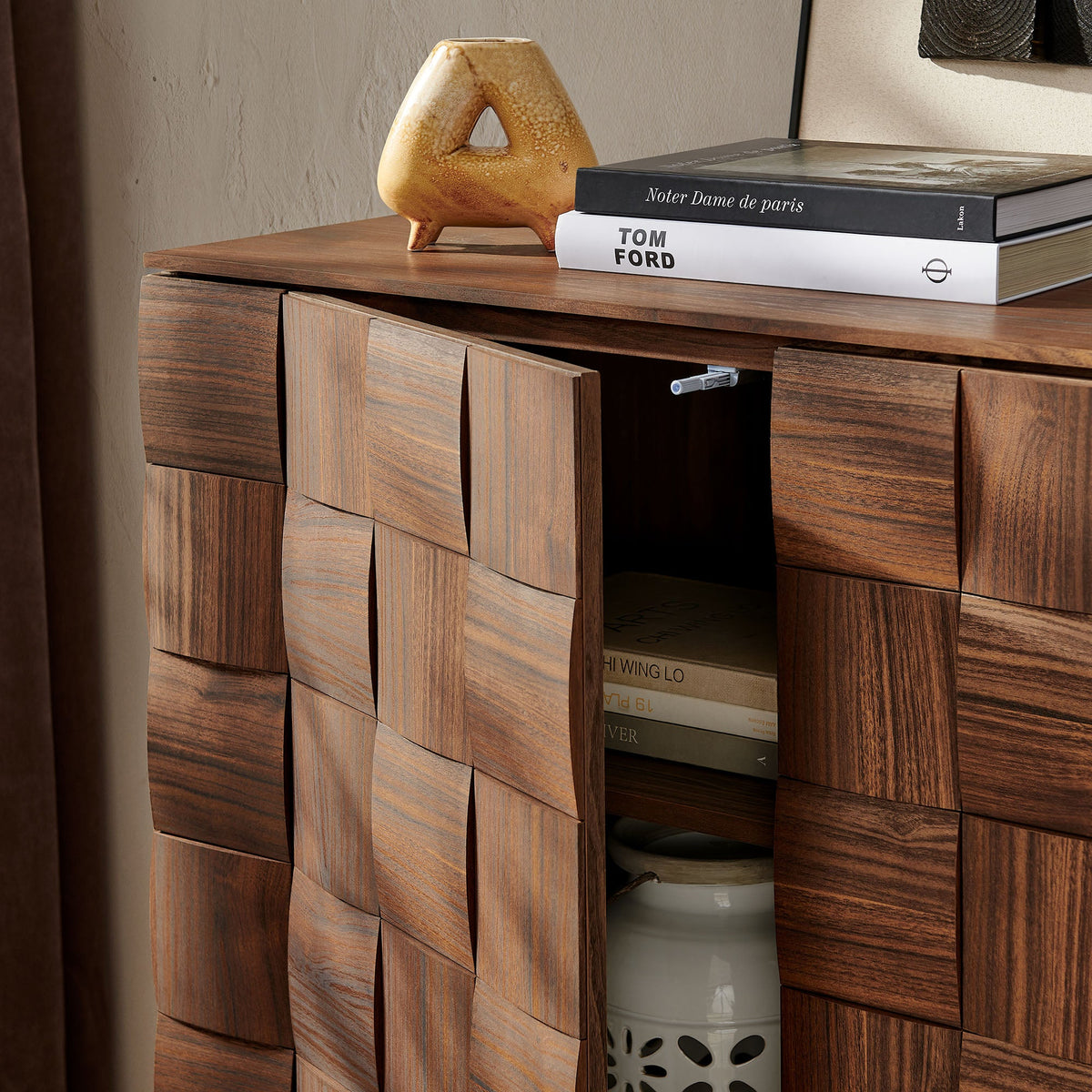 Duskin 39 Inch Geometric Block Design Tall Storage Cabinet