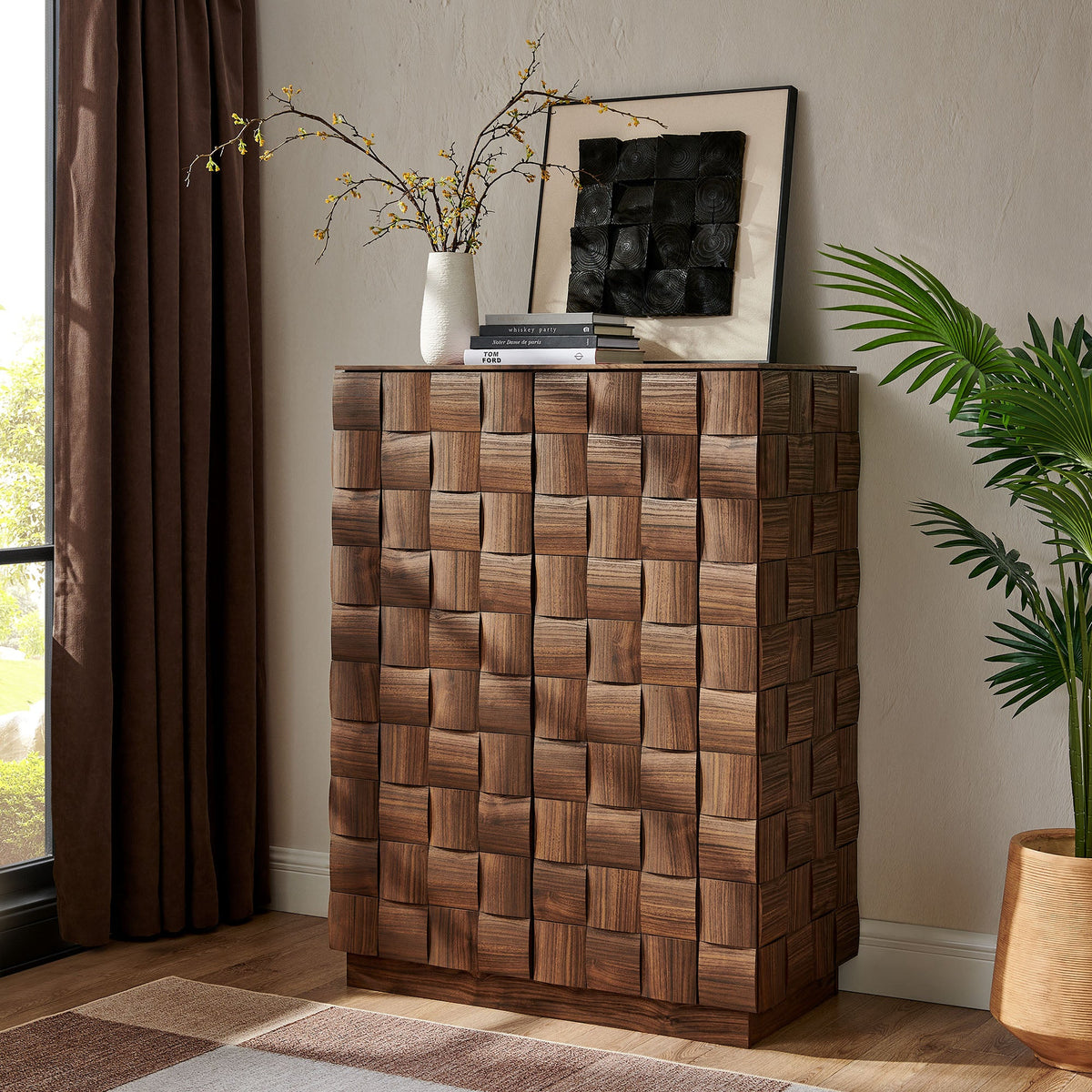 Duskin 39 Inch Geometric Block Design Tall Storage Cabinet