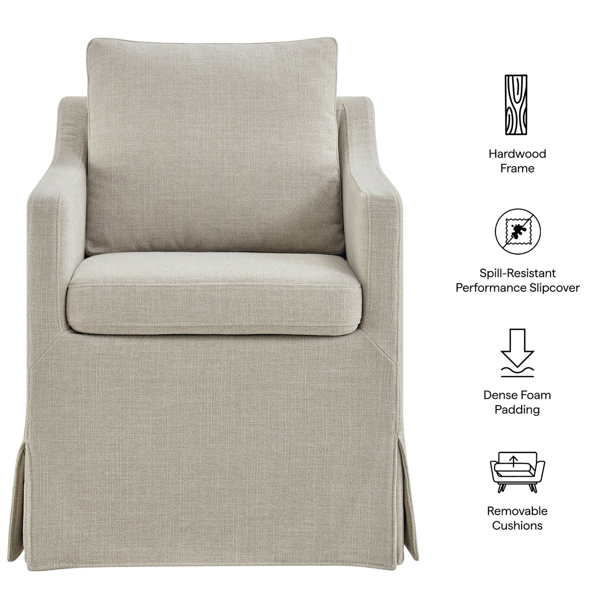 Serene Slipcovered Performance Fabric Dining Armchair