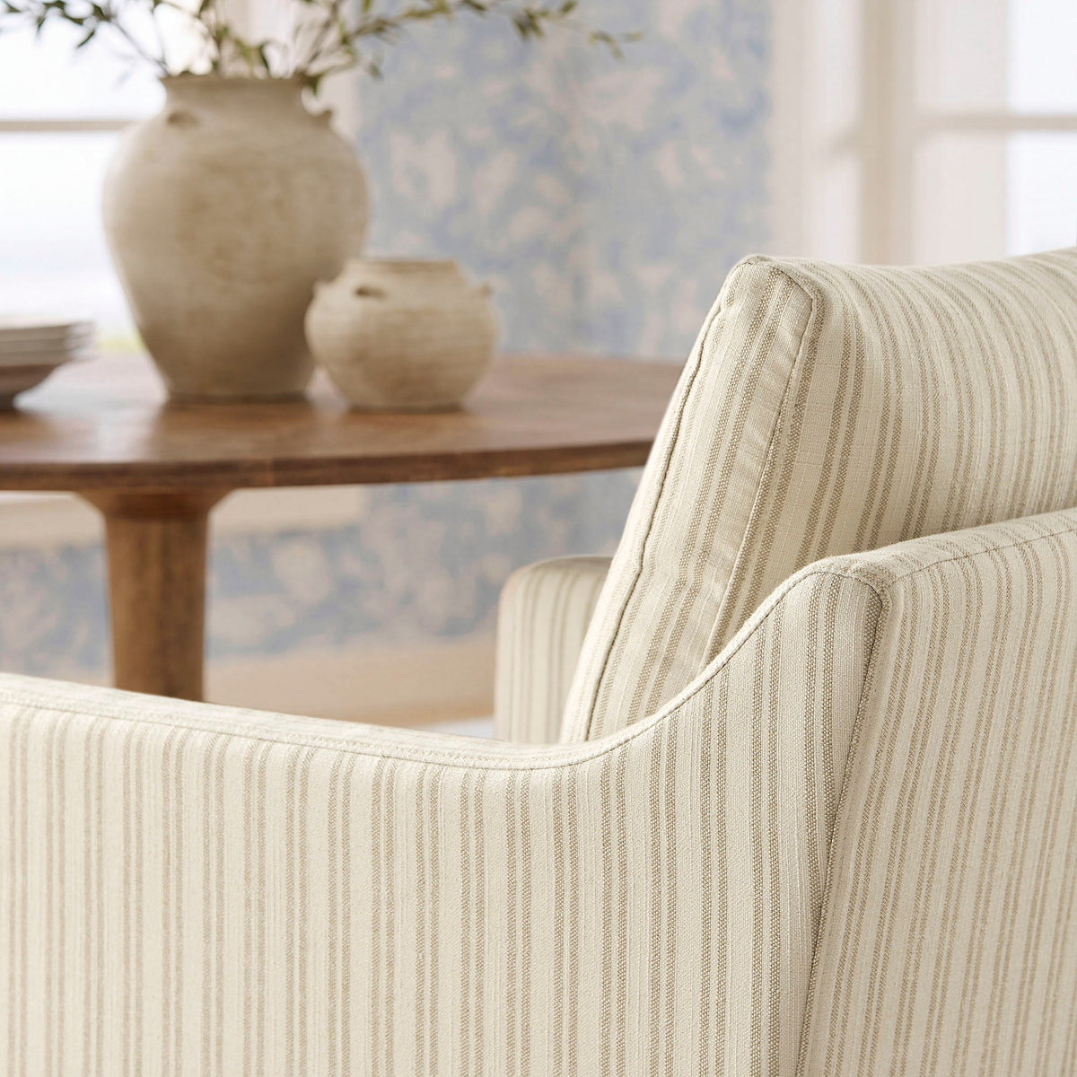 Serene Slipcovered Striped Fabric Dining Armchair - view 7