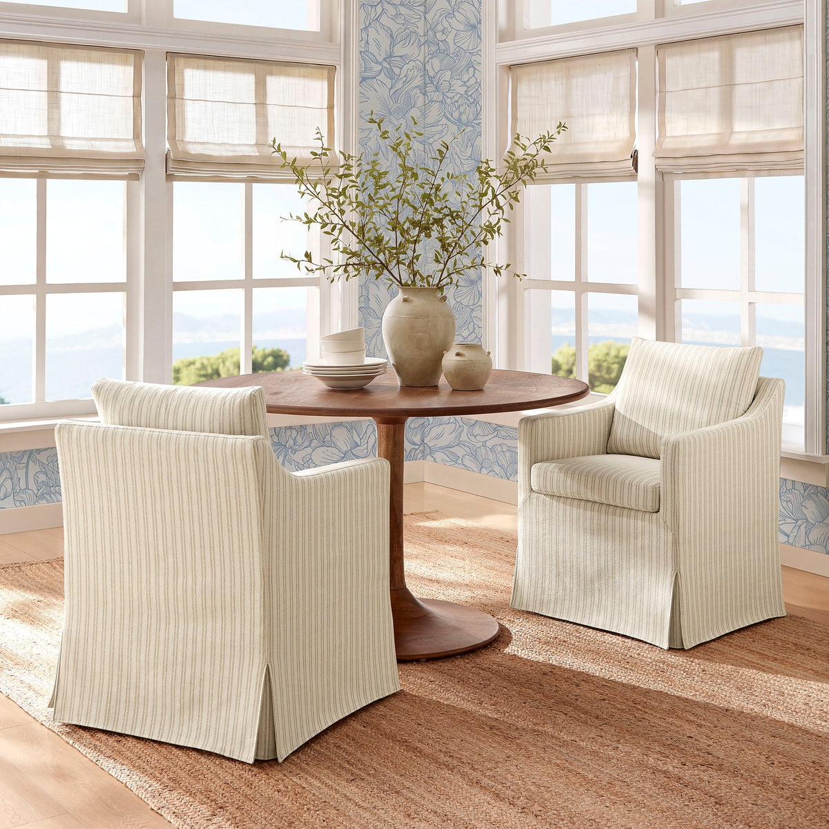Serene Slipcovered Striped Fabric Dining Armchair - view 8