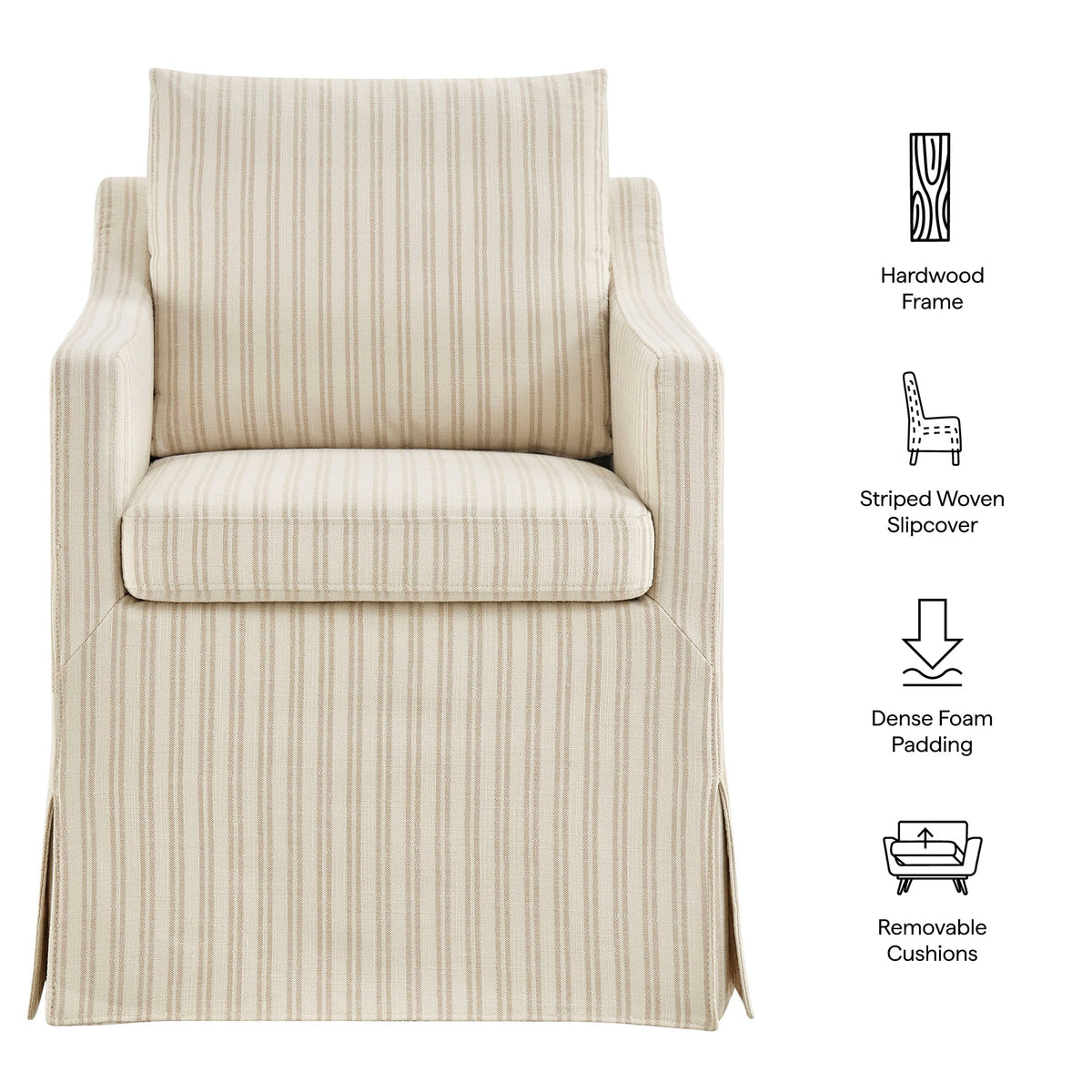 Serene Slipcovered Striped Fabric Dining Armchair - view 9