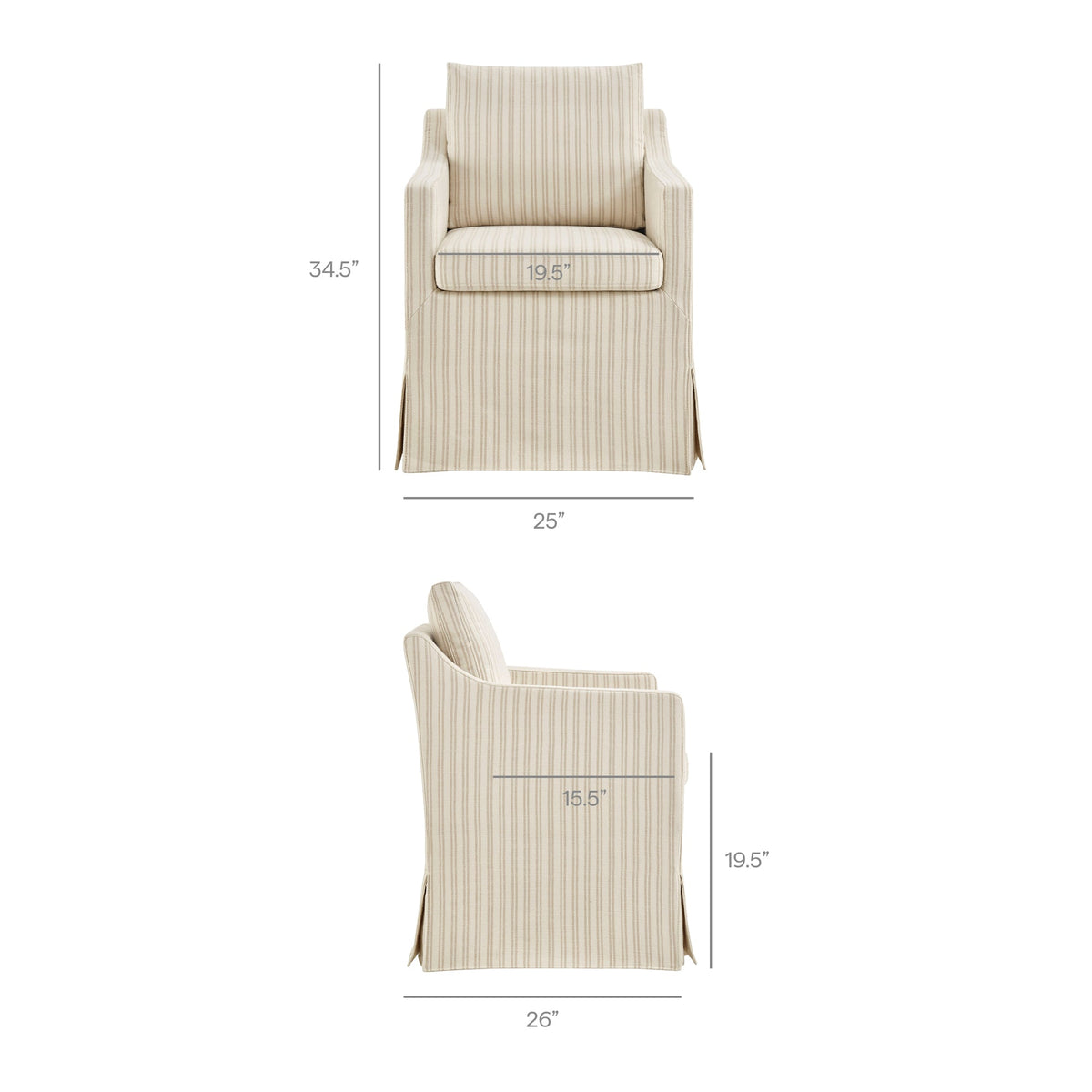 Serene Slipcovered Striped Fabric Dining Armchair - view 10