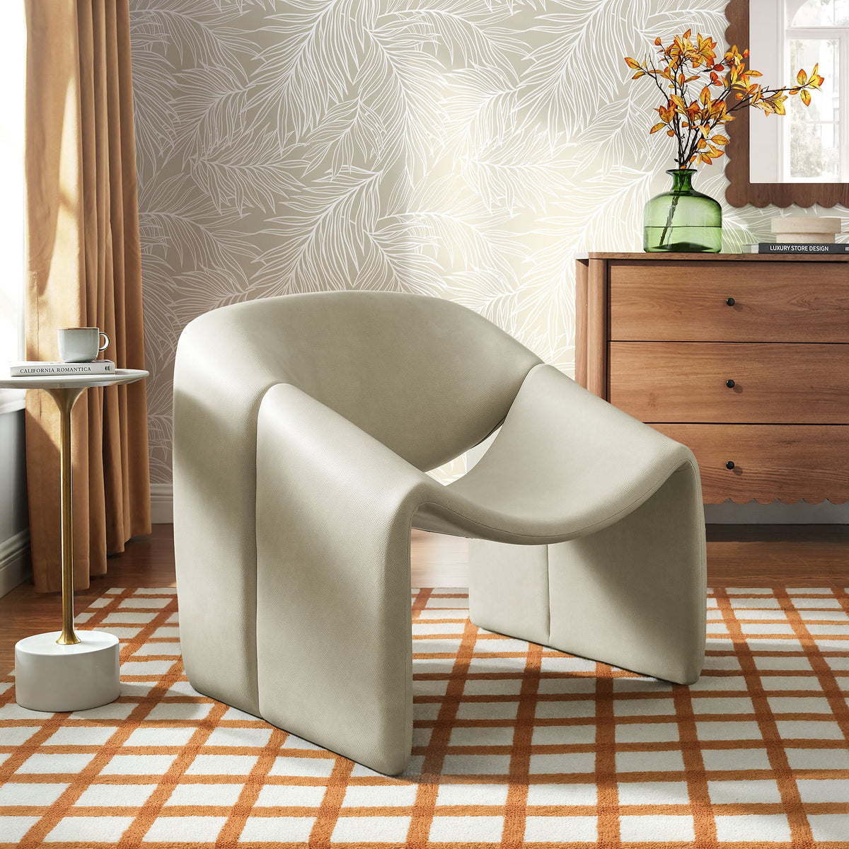 Vivi Vegan Leather Curved Arm Accent Chair