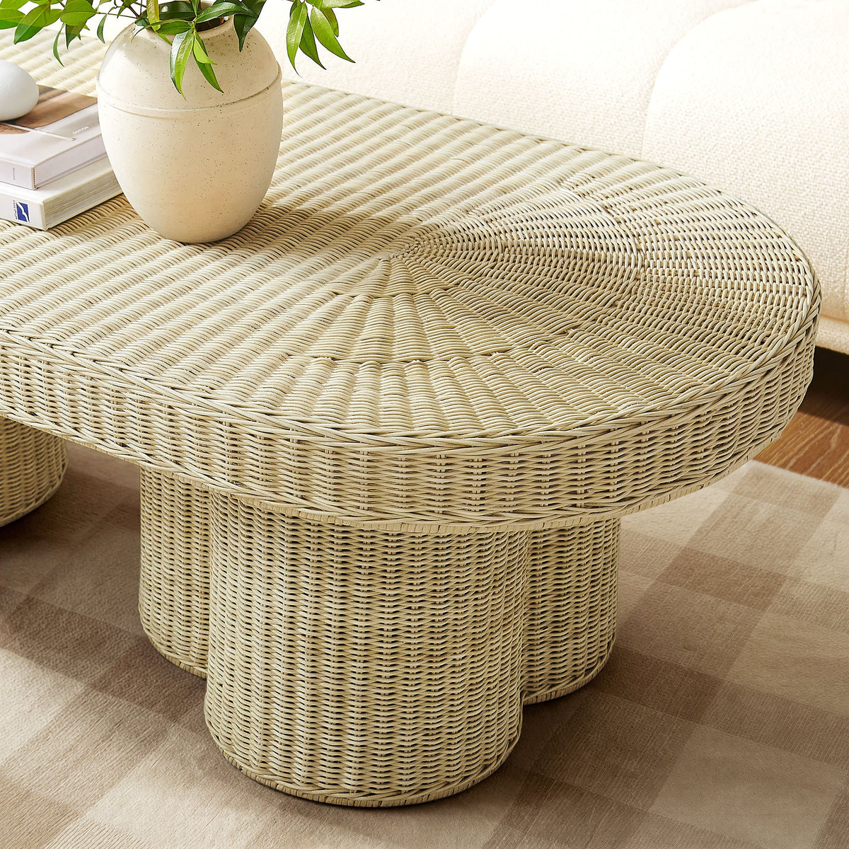 Sarova 60 Inch Natural Rattan Pedestal Coffee Table