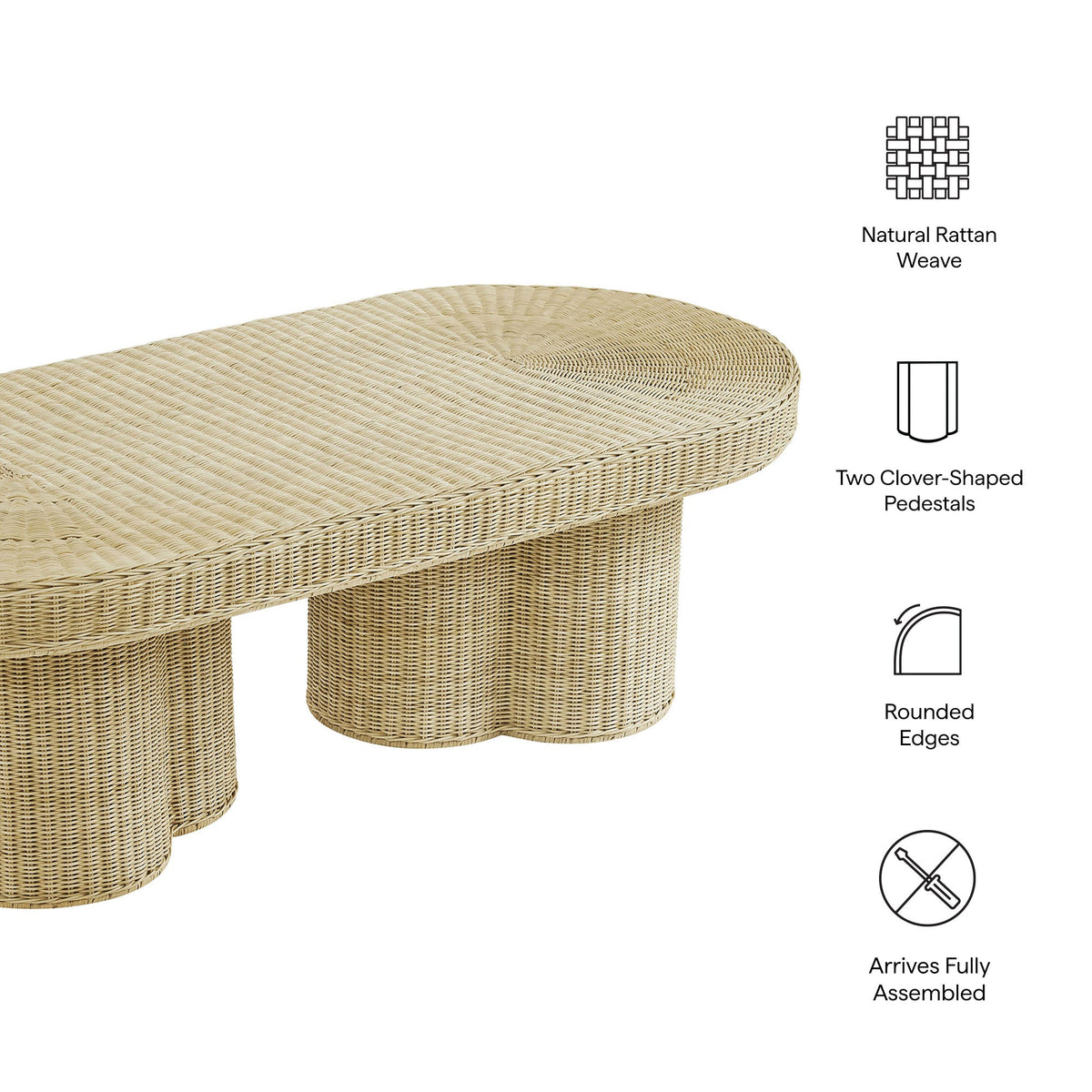 Sarova 60 Inch Natural Rattan Pedestal Coffee Table